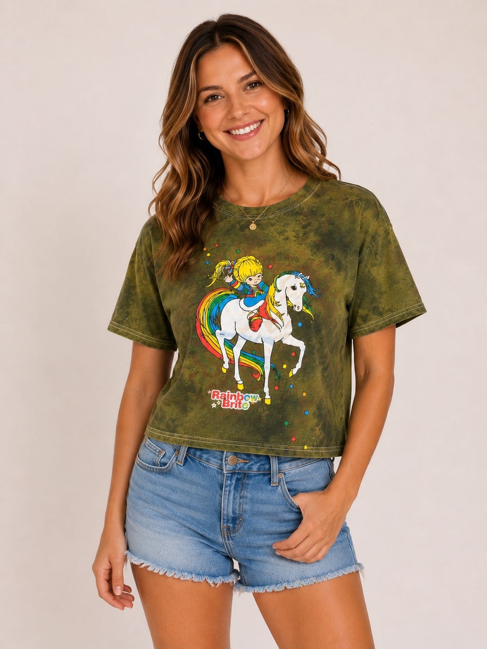 Rainbow Juniors T-Shirt - Olive with Rainbow Print
